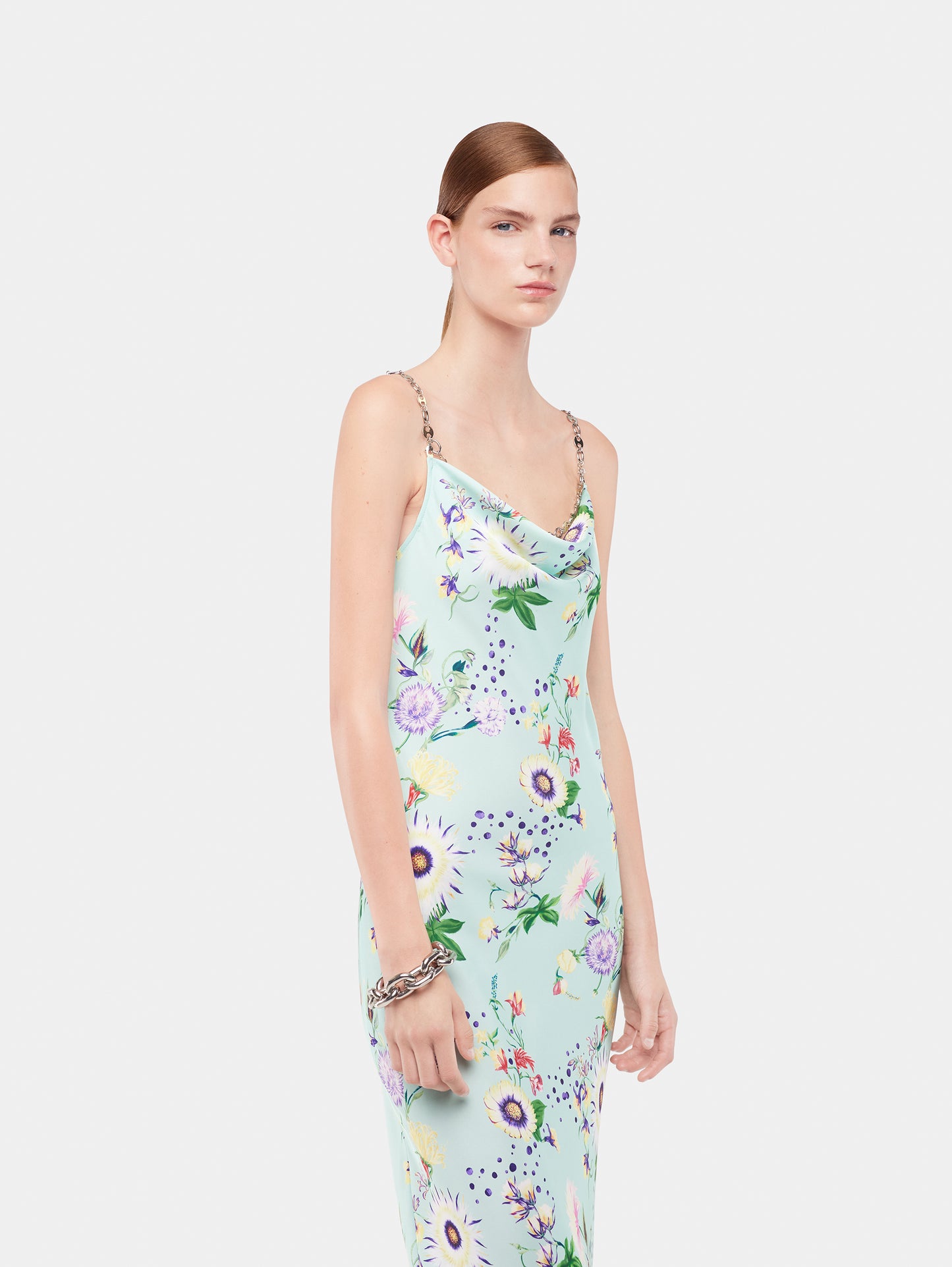 Floral patterned dress with chain details