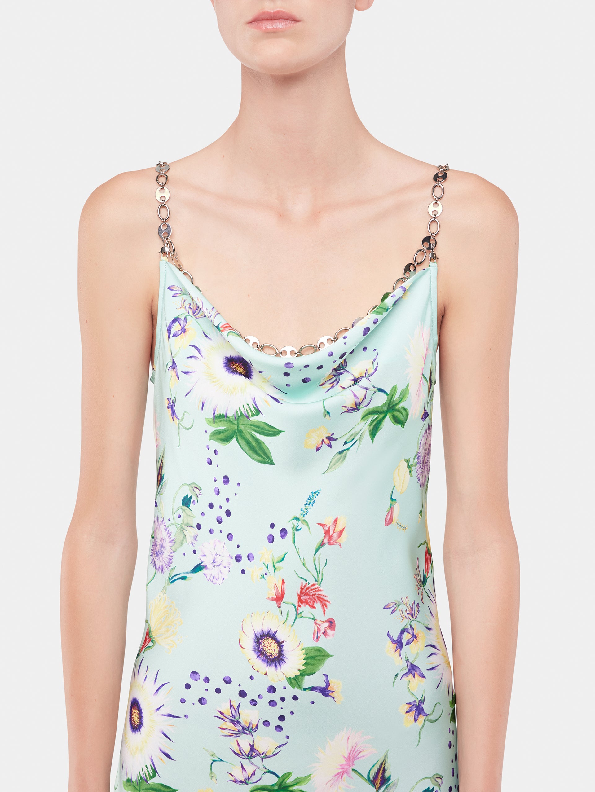 Floral patterned dress with chain details