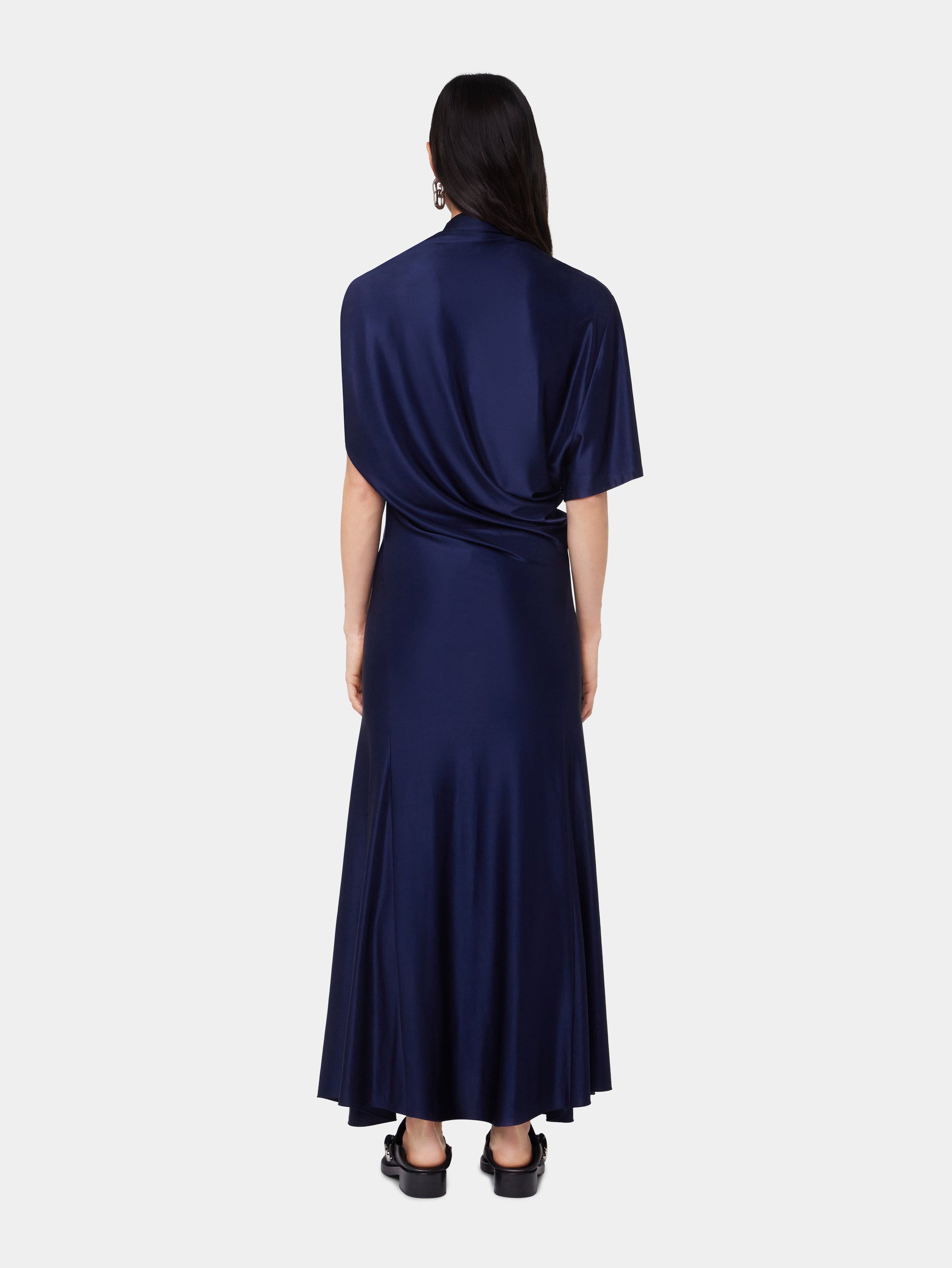 NAVY ASYMMETRICAL LONG DRESS IN JERSEY