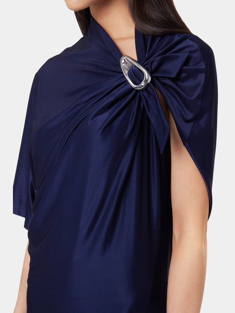 NAVY ASYMMETRICAL LONG DRESS IN JERSEY