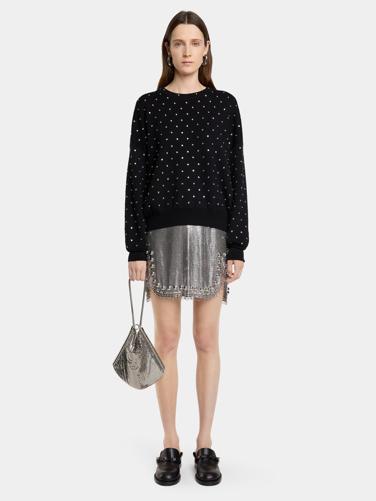 BLACK CRYSTAL-EMBELLISHED SWEATER IN WOOL