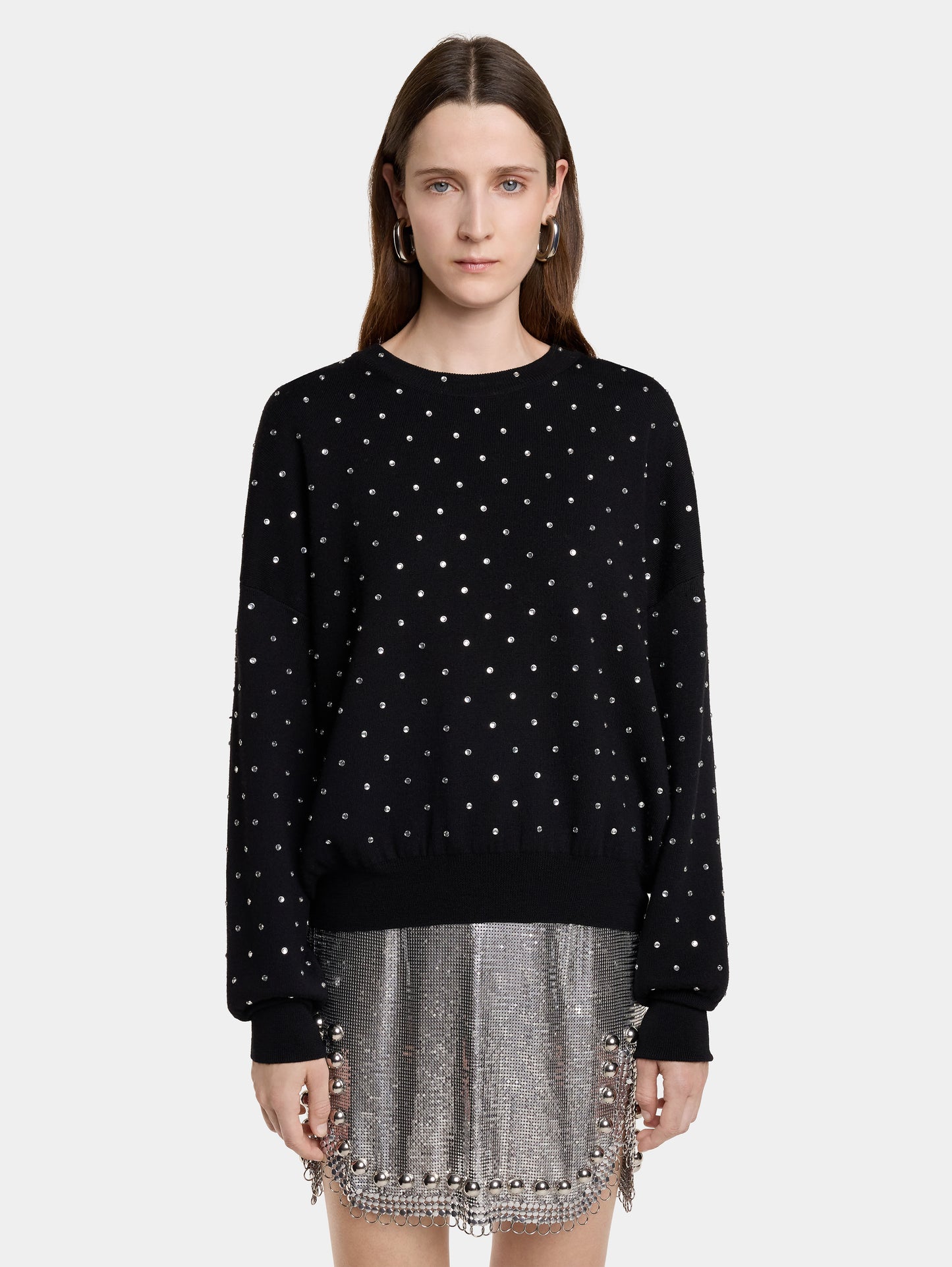 BLACK CRYSTAL-EMBELLISHED SWEATER IN WOOL