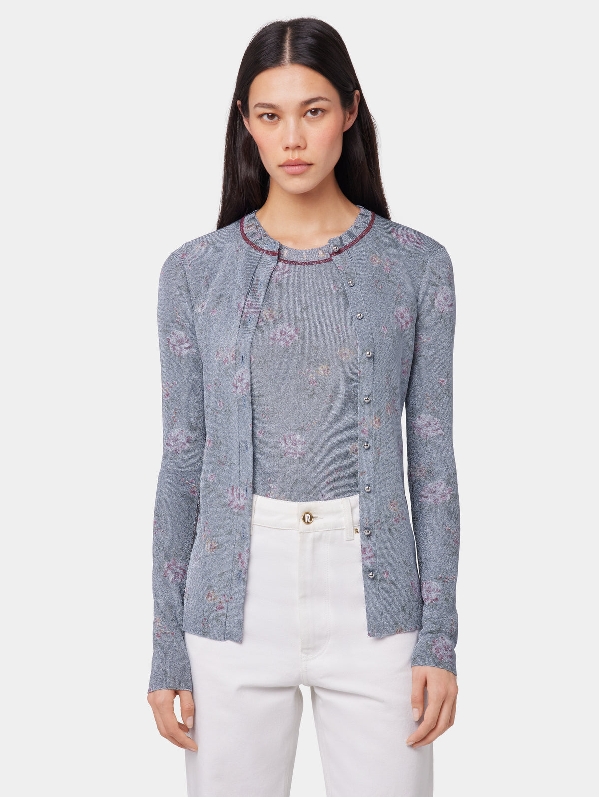 BLUE LONG-SLEEVED CARDIGAN IN LUREX VISCOSE KNIT position 2
