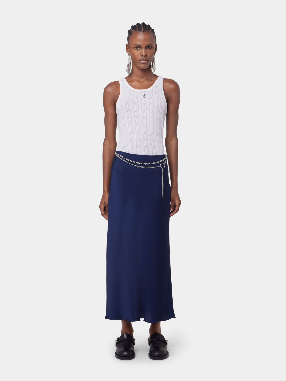 BLUE NAVY LONG SKIRT IN SATIN position 2 - Image 2