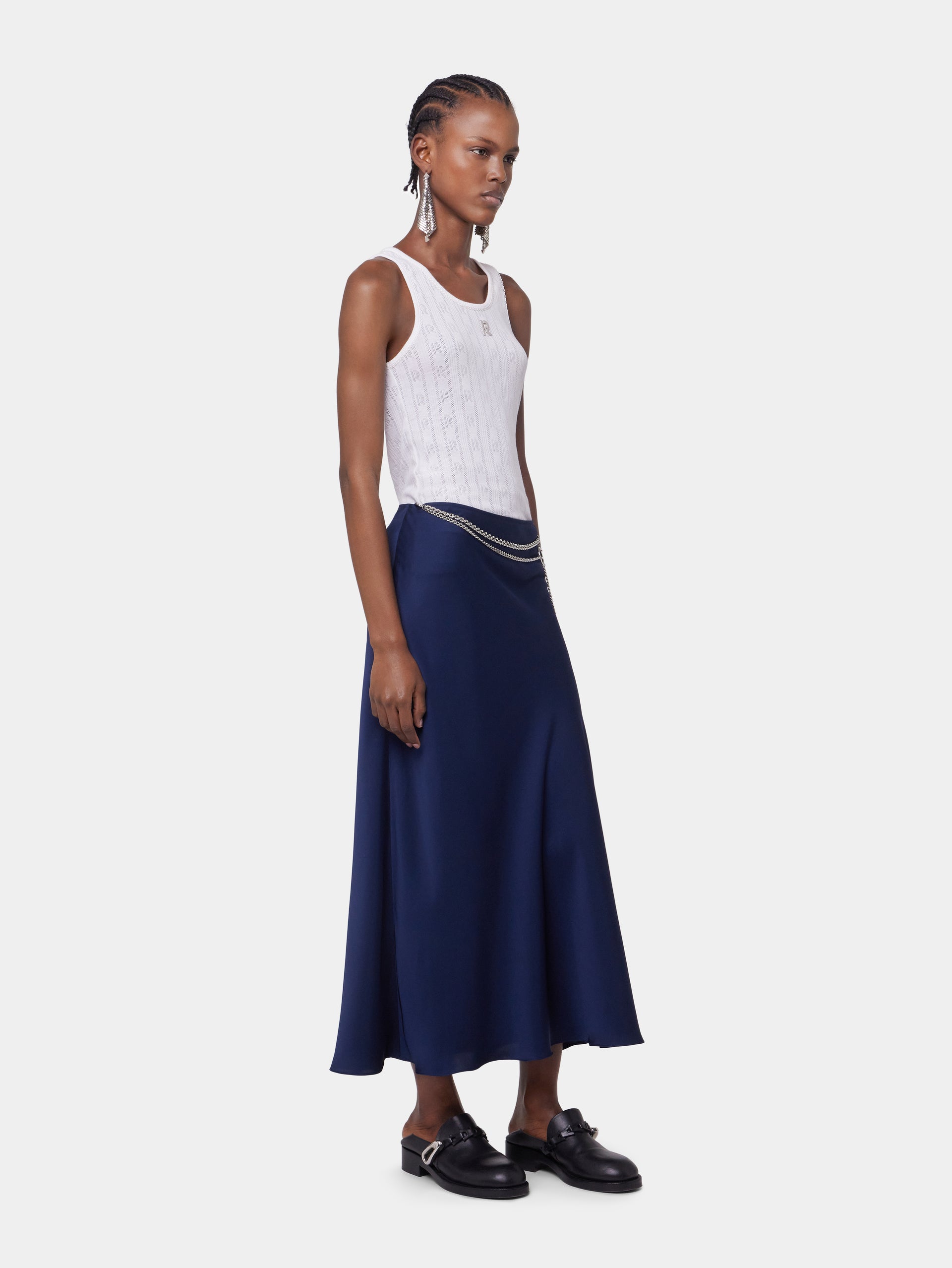 BLUE NAVY LONG SKIRT IN SATIN