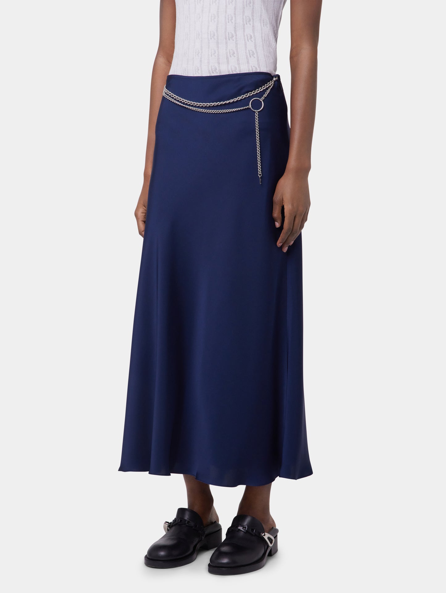 BLUE NAVY LONG SKIRT IN SATIN position 5