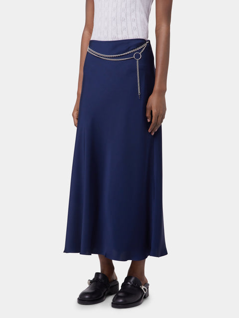 BLUE NAVY LONG SKIRT IN SATIN