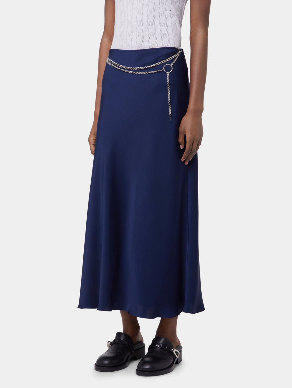 BLUE NAVY LONG SKIRT IN SATIN