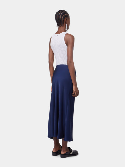 BLUE NAVY LONG SKIRT IN SATIN