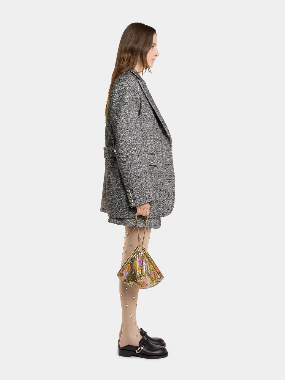 LONG BLAZER IN HERRINGBONE WOOL