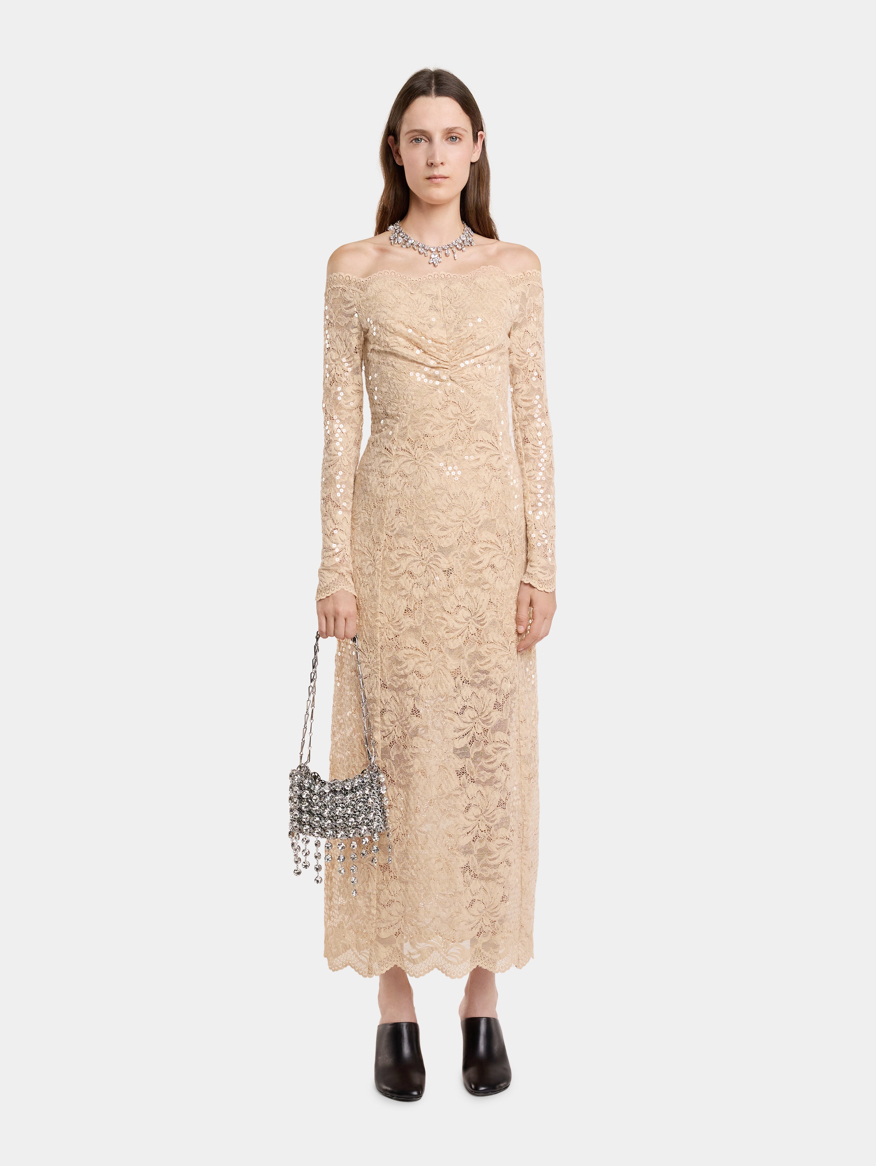 LONG DRESS IN SEQUIN EMBROIDERED LACE Rabanne