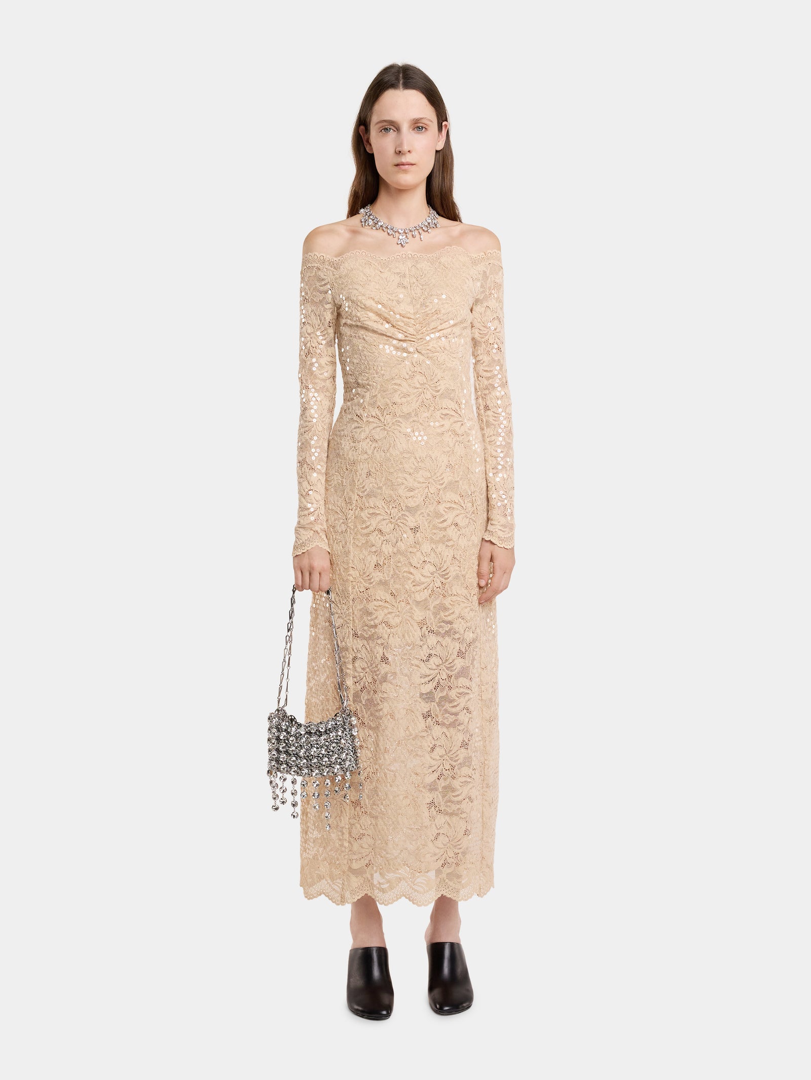 LONG DRESS IN SEQUIN-EMBROIDERED LACE - Image 1