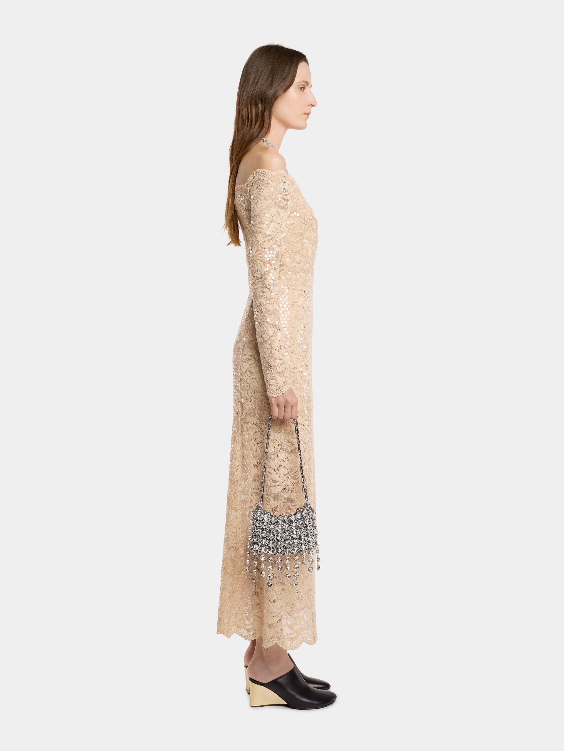 LONG DRESS IN SEQUIN-EMBROIDERED LACE