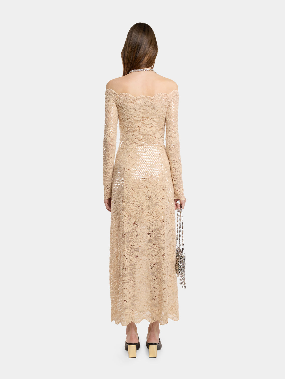 LONG DRESS IN SEQUIN-EMBROIDERED LACE - Image 3
