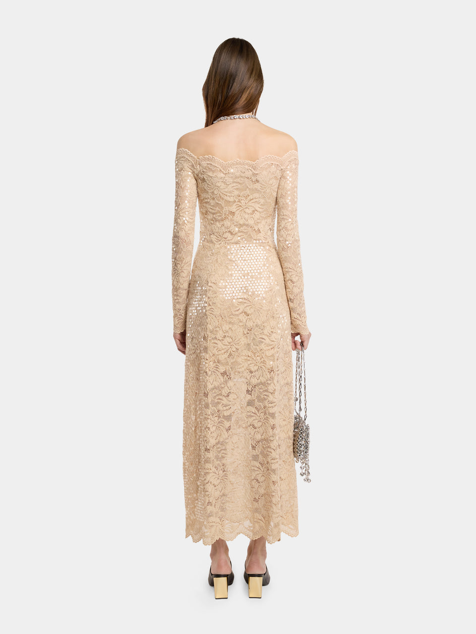 LONG DRESS IN SEQUIN-EMBROIDERED LACE