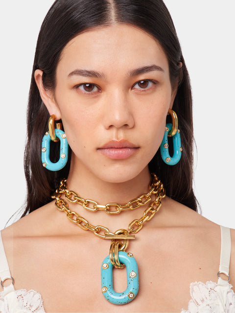 BLUE XL LINK OVERSIZED PALM SPRING EARRINGS