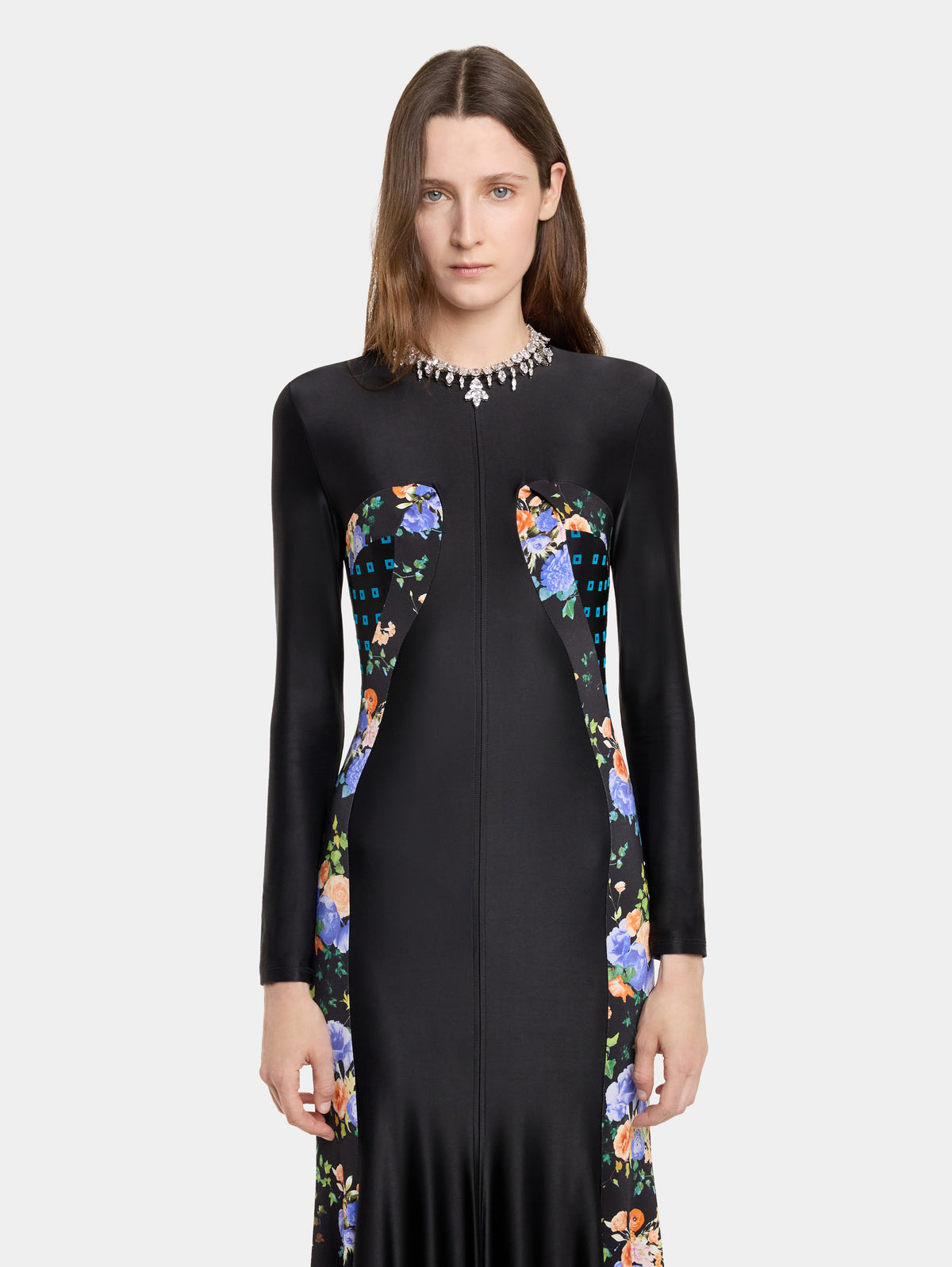 BLACK FLORAL LONG DRESS IN JERSEY - Image 3