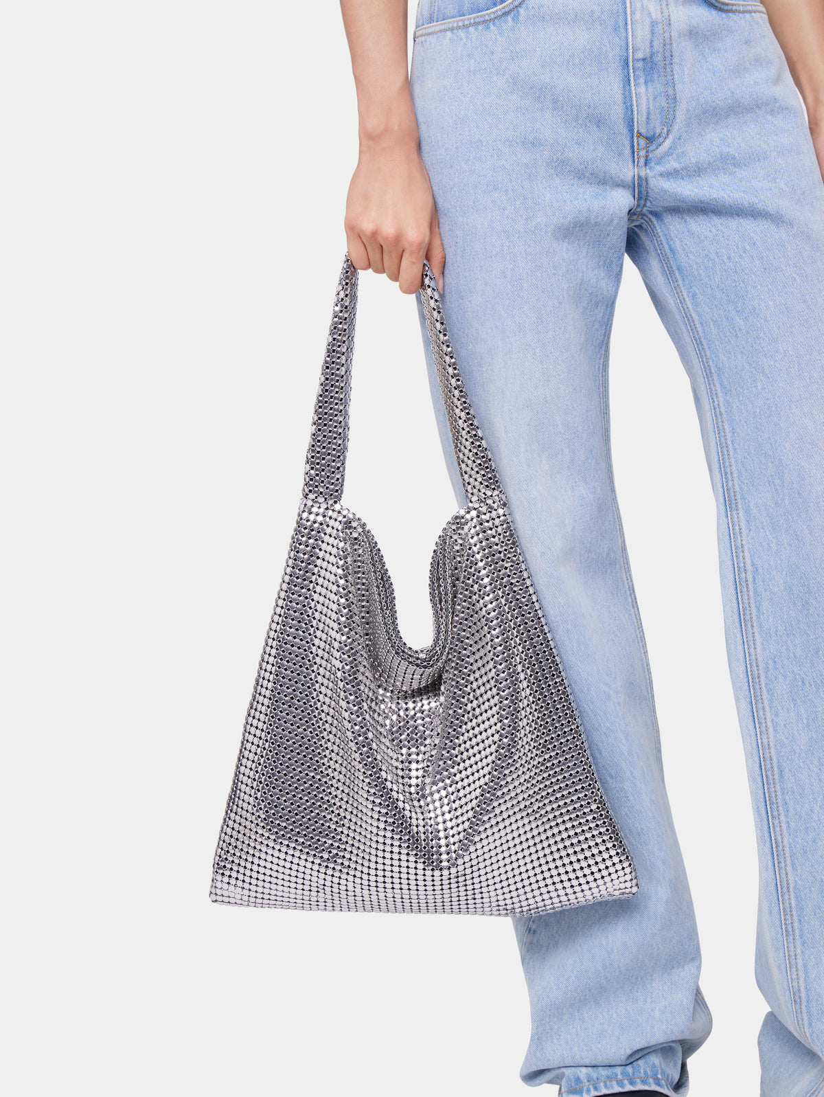 Silver Pixel metallic tote bag