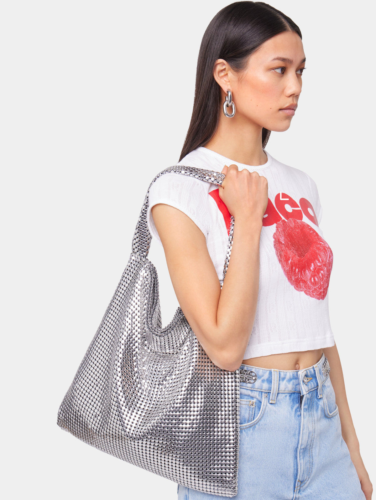 Silver Pixel metallic tote bag