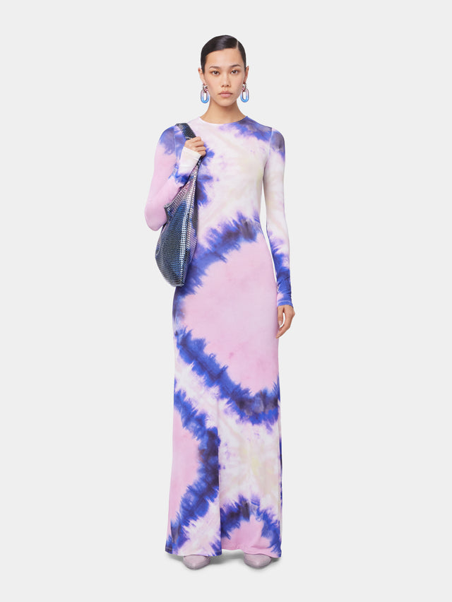 PINK TIE-DYE LONG BACKLESS DRESS IN PRINTED JERSEY