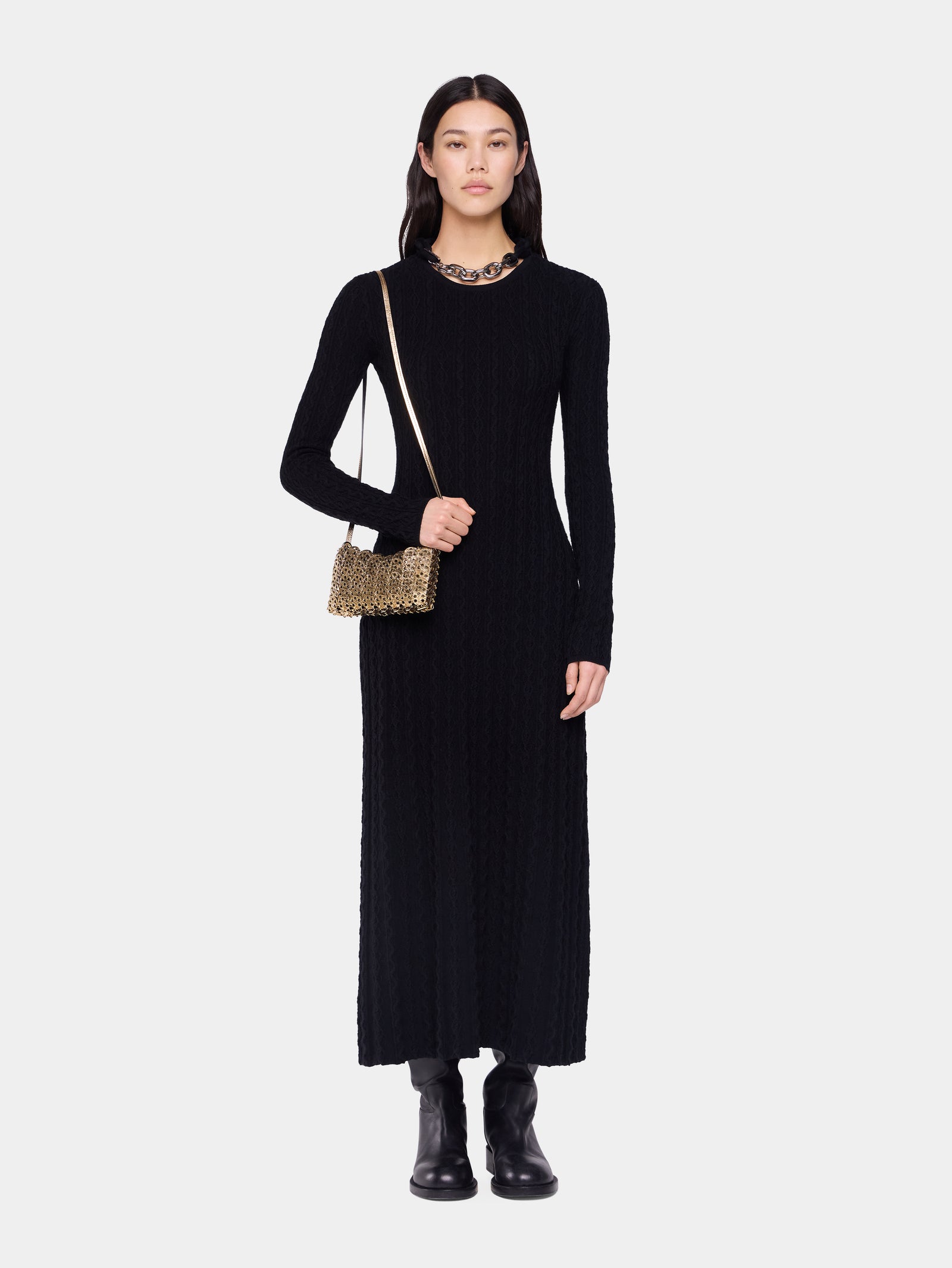 Black long dress in wool position 2 - Image 2