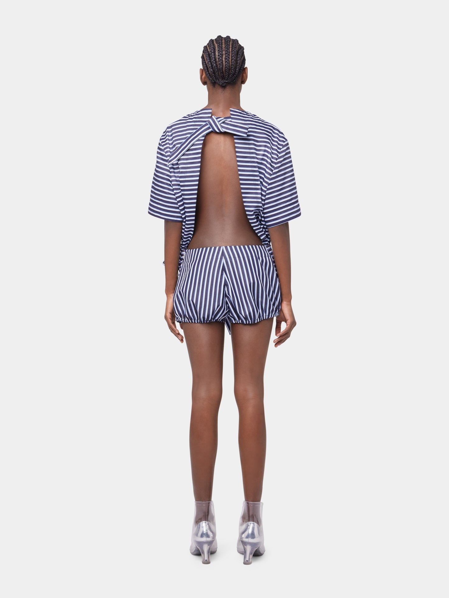STRIPED WHITE AND BLUE EMBROIDERED TEE-SHIRT IN COTTON POPLIN position 5
