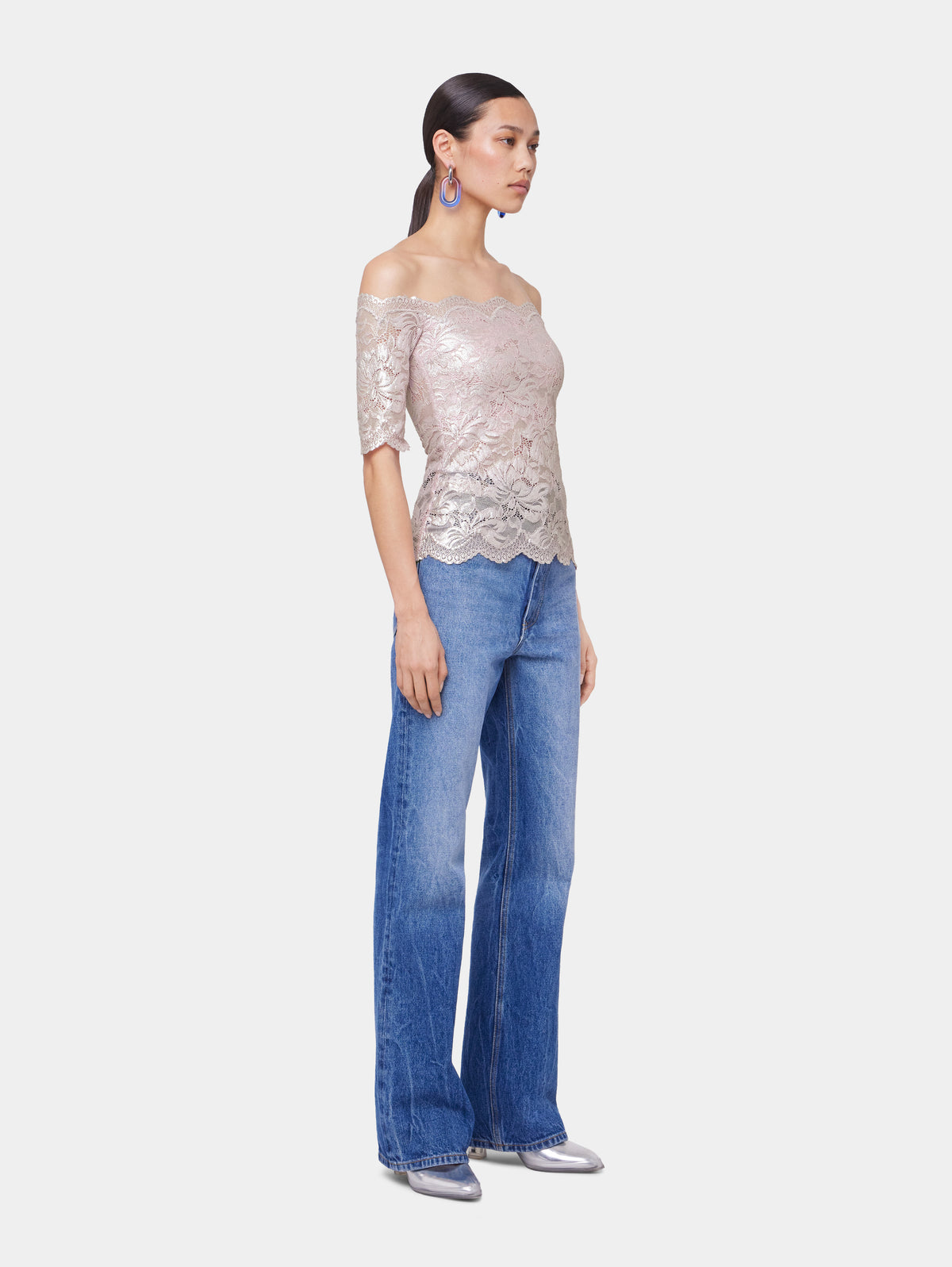 LIGHT PINK TOP IN LACE WITH SILVER INDUCTION position 3