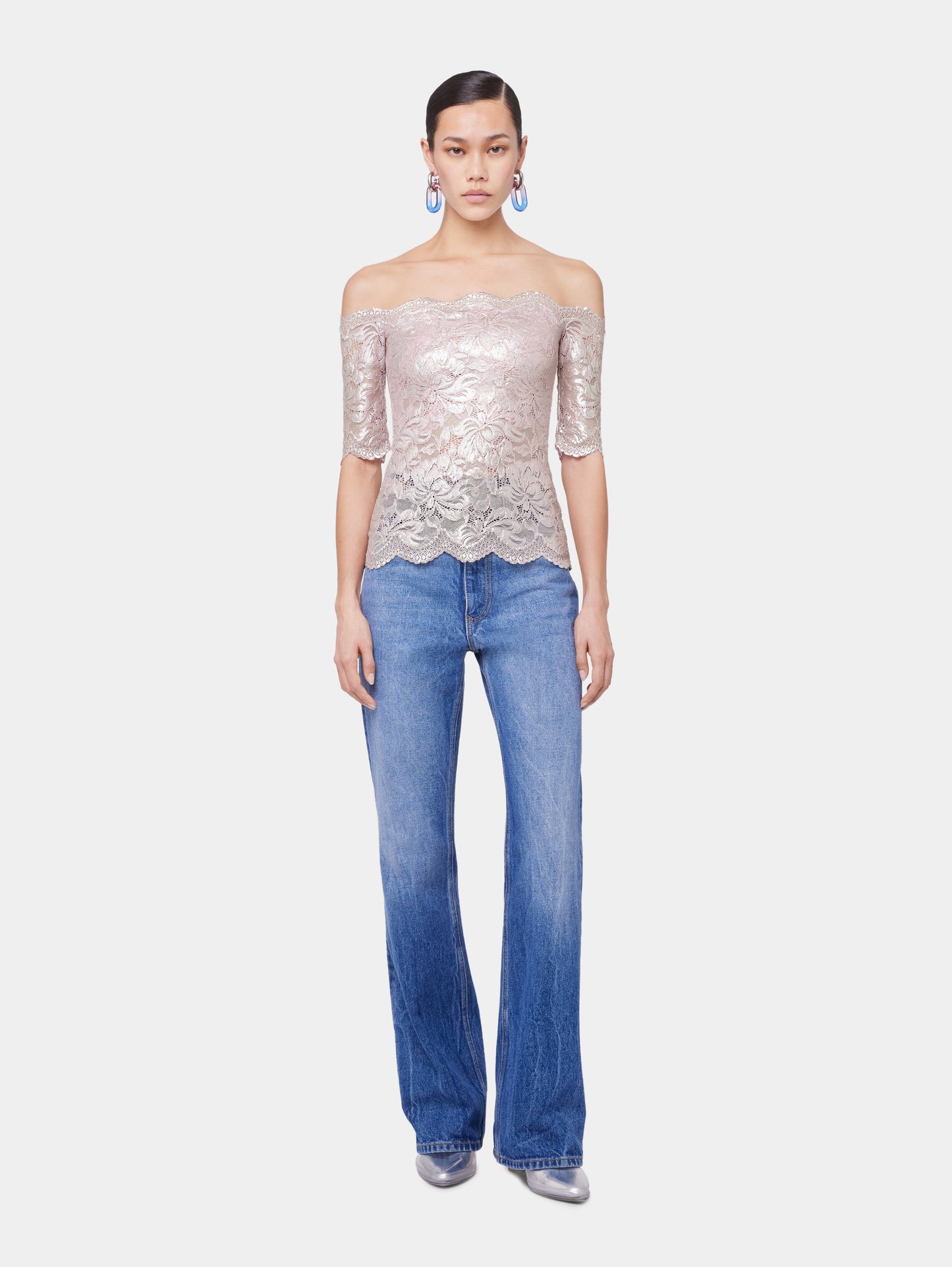 LIGHT PINK TOP IN LACE WITH SILVER INDUCTION position 2