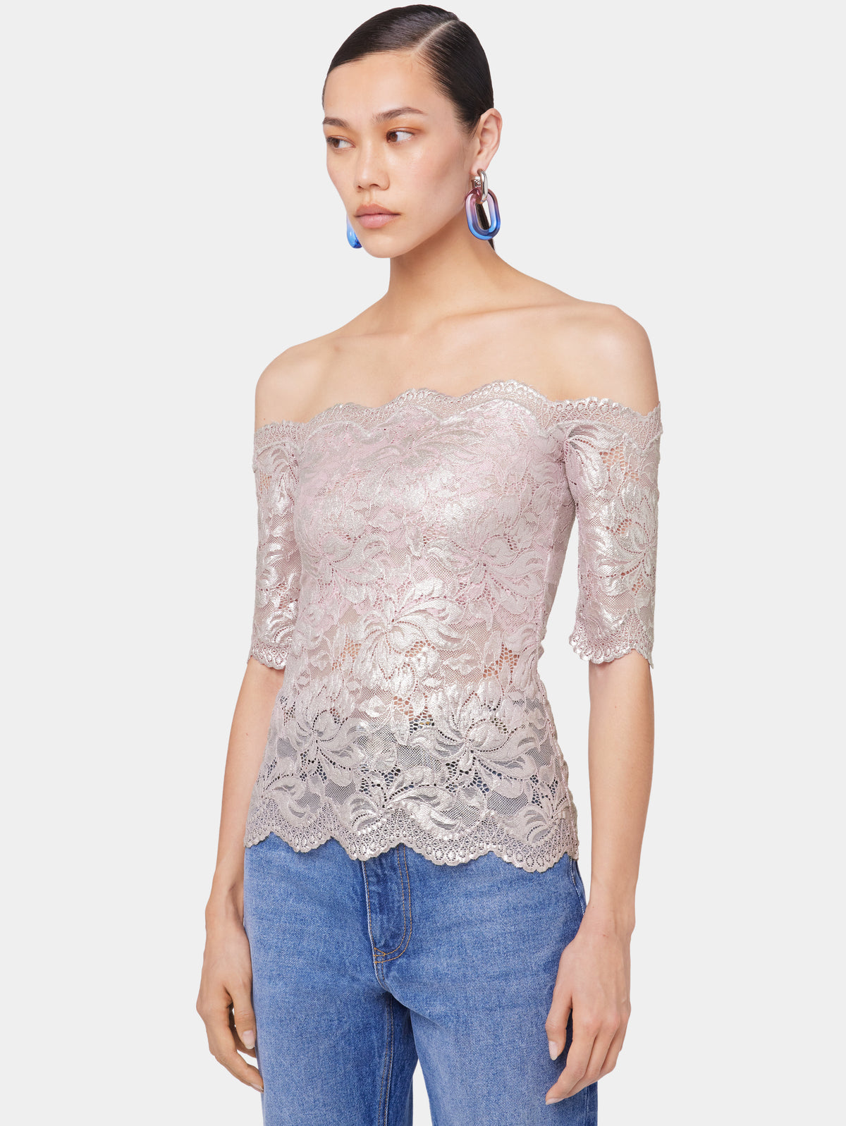 LIGHT PINK TOP IN LACE WITH SILVER INDUCTION position 5