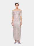 PINK LONG DRESS IN LACE WITH SILVER INDUCTION position 1