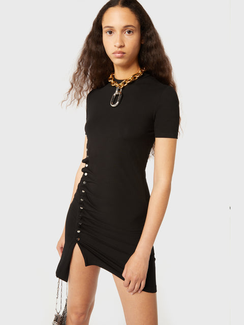 Black drapé pression mini dress