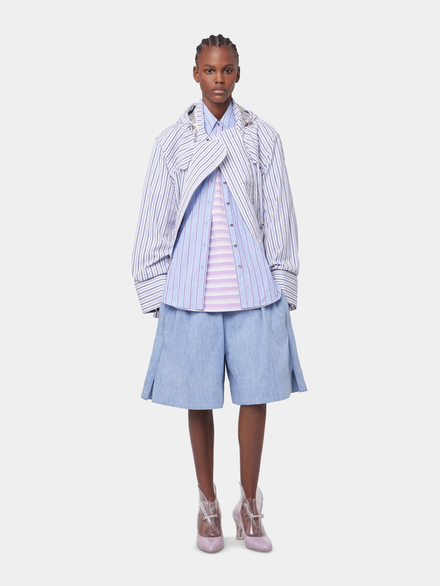 LIGHT BLUE HOODED PARKA IN COTTON POPLIN