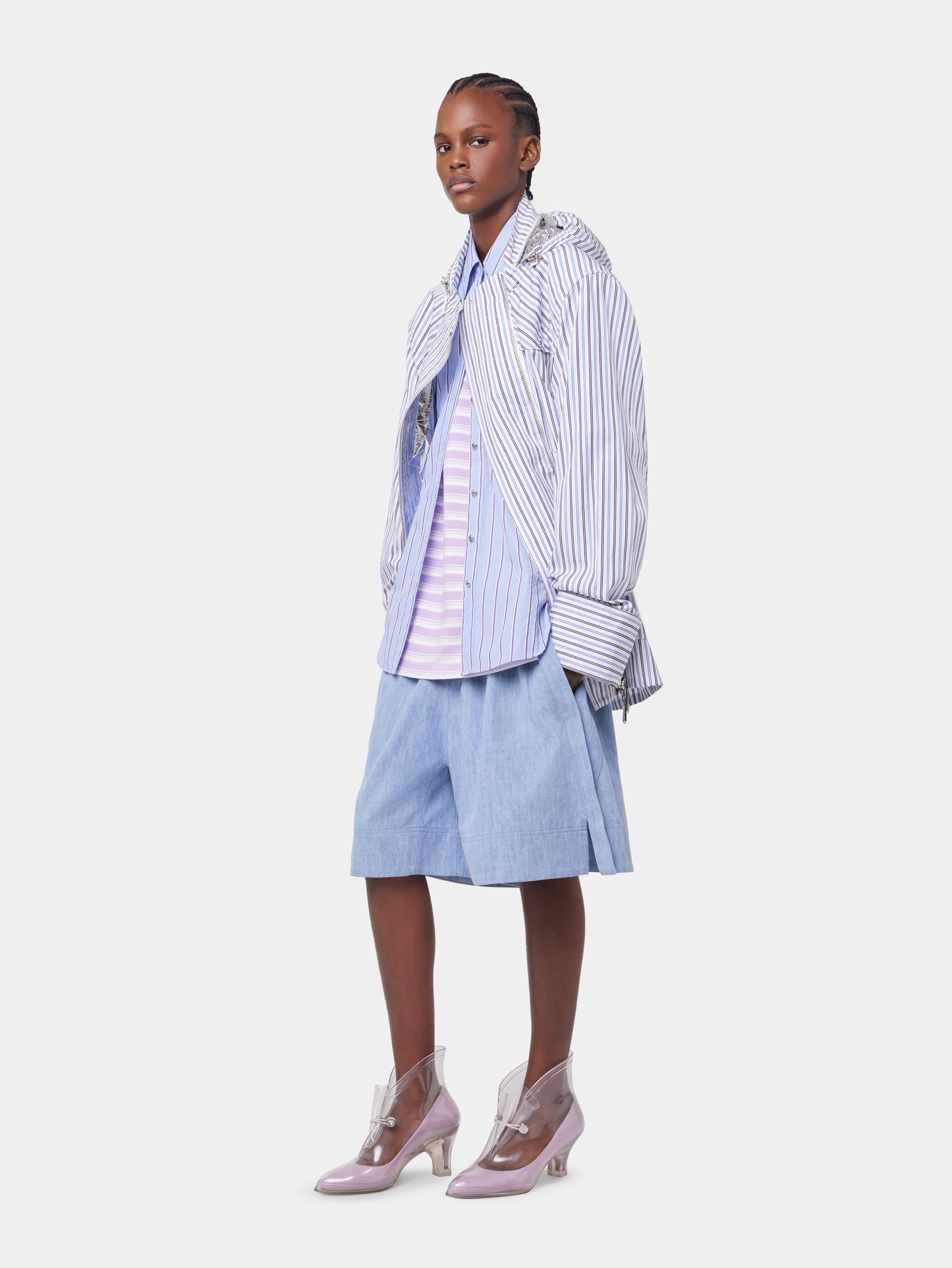 LIGHT BLUE HOODED PARKA IN COTTON POPLIN position 6
