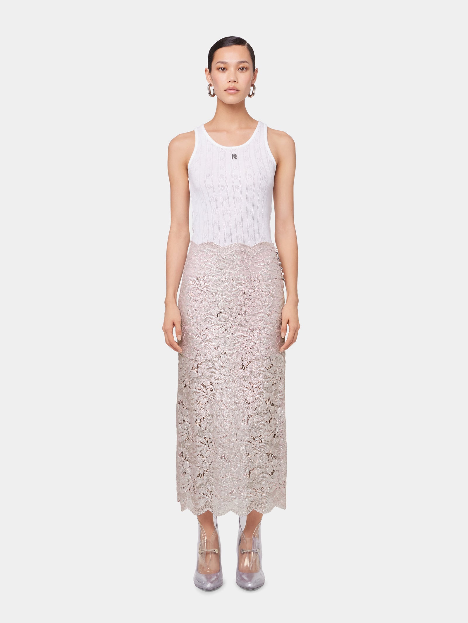 LIGHT PINK LONG SKIRT IN LACE WITH SILVER INDUCTION position 2 - Image 2