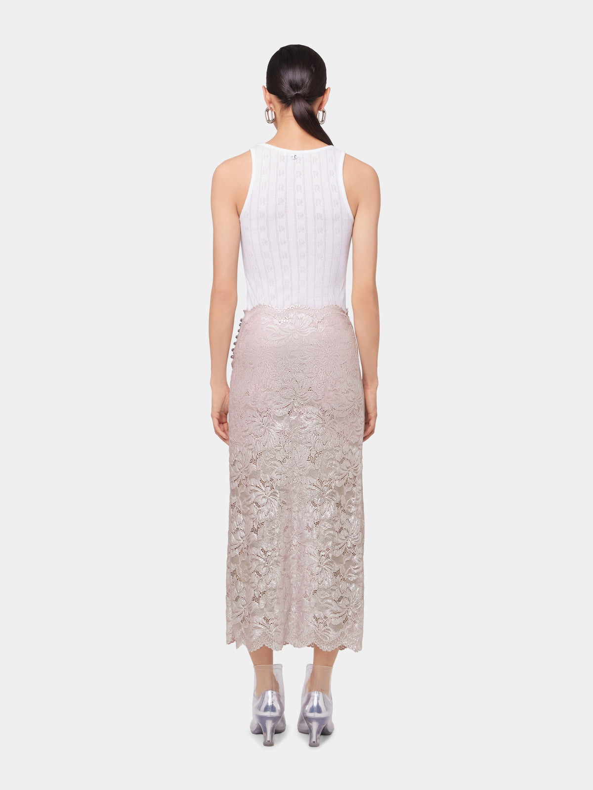 LIGHT PINK LONG SKIRT IN LACE WITH SILVER INDUCTION position 3 - Image 3