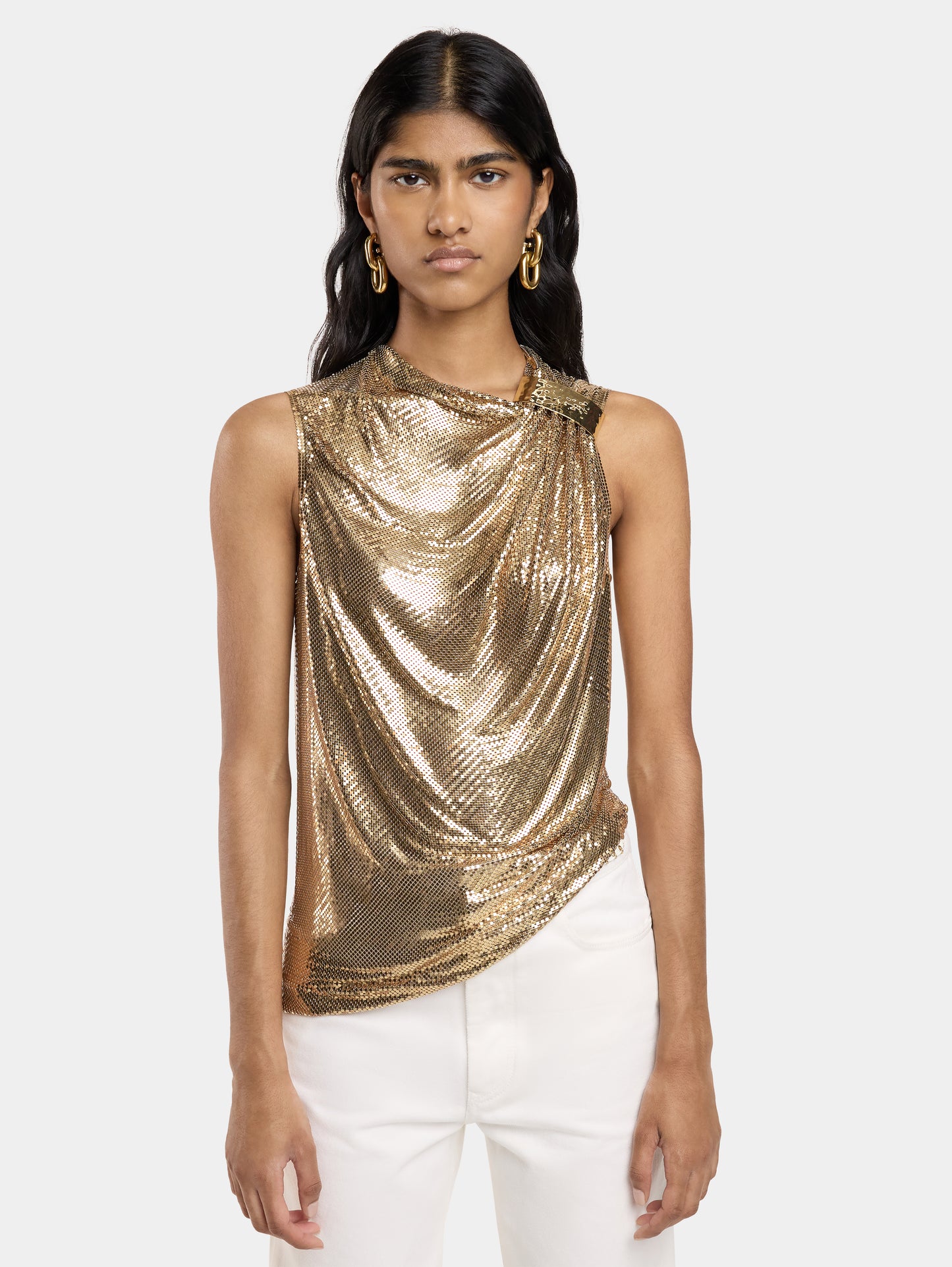 ASYMETRICAL DRAPED TOP IN MESH