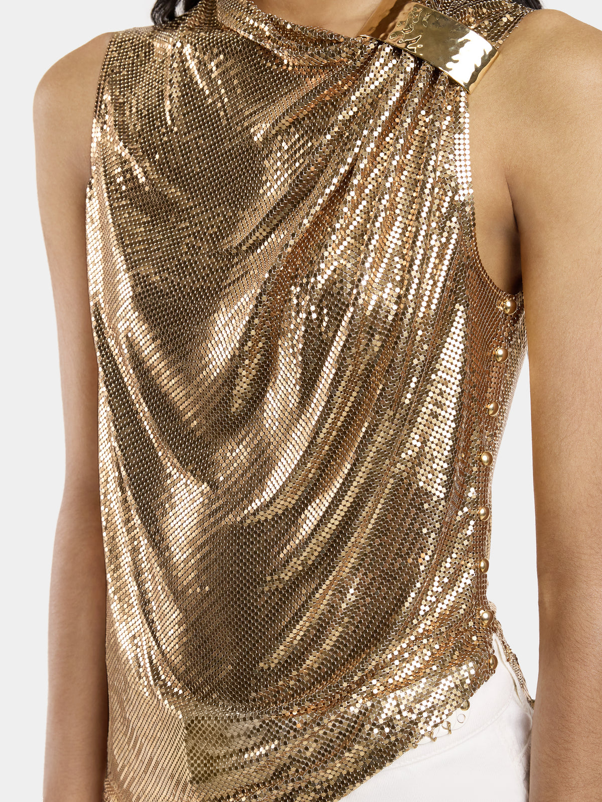 ASYMETRICAL DRAPED TOP IN MESH