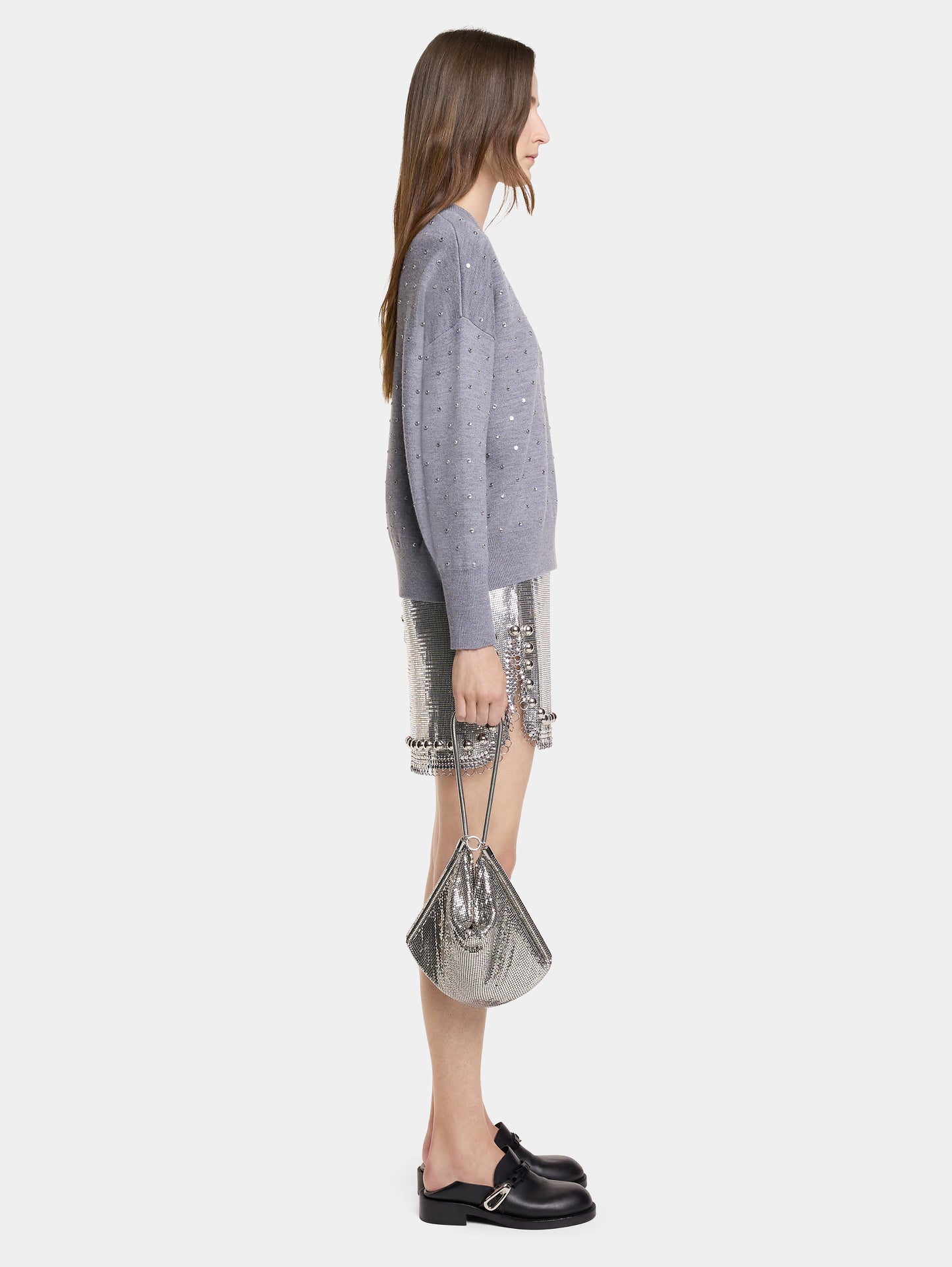 Grey crystal-embellished sweater in wool