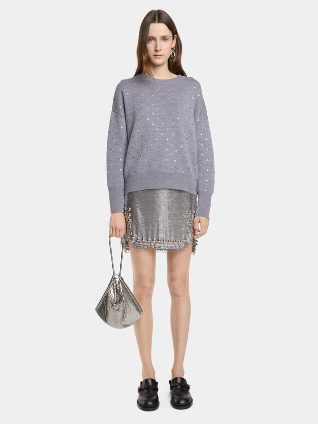 GREY CRYSTAL-EMBELLISHED SWEATER IN WOOL