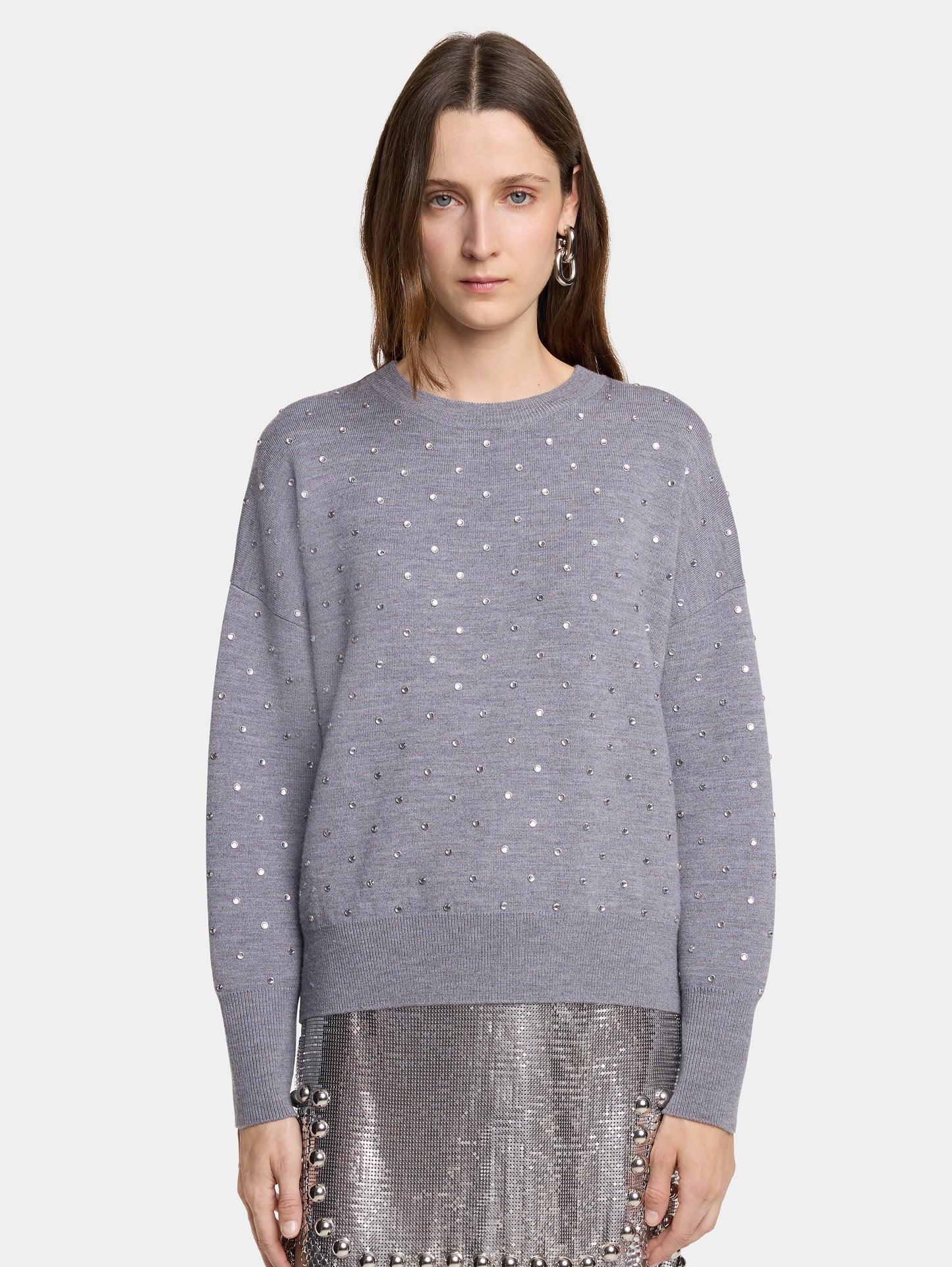 Grey crystal-embellished sweater in wool