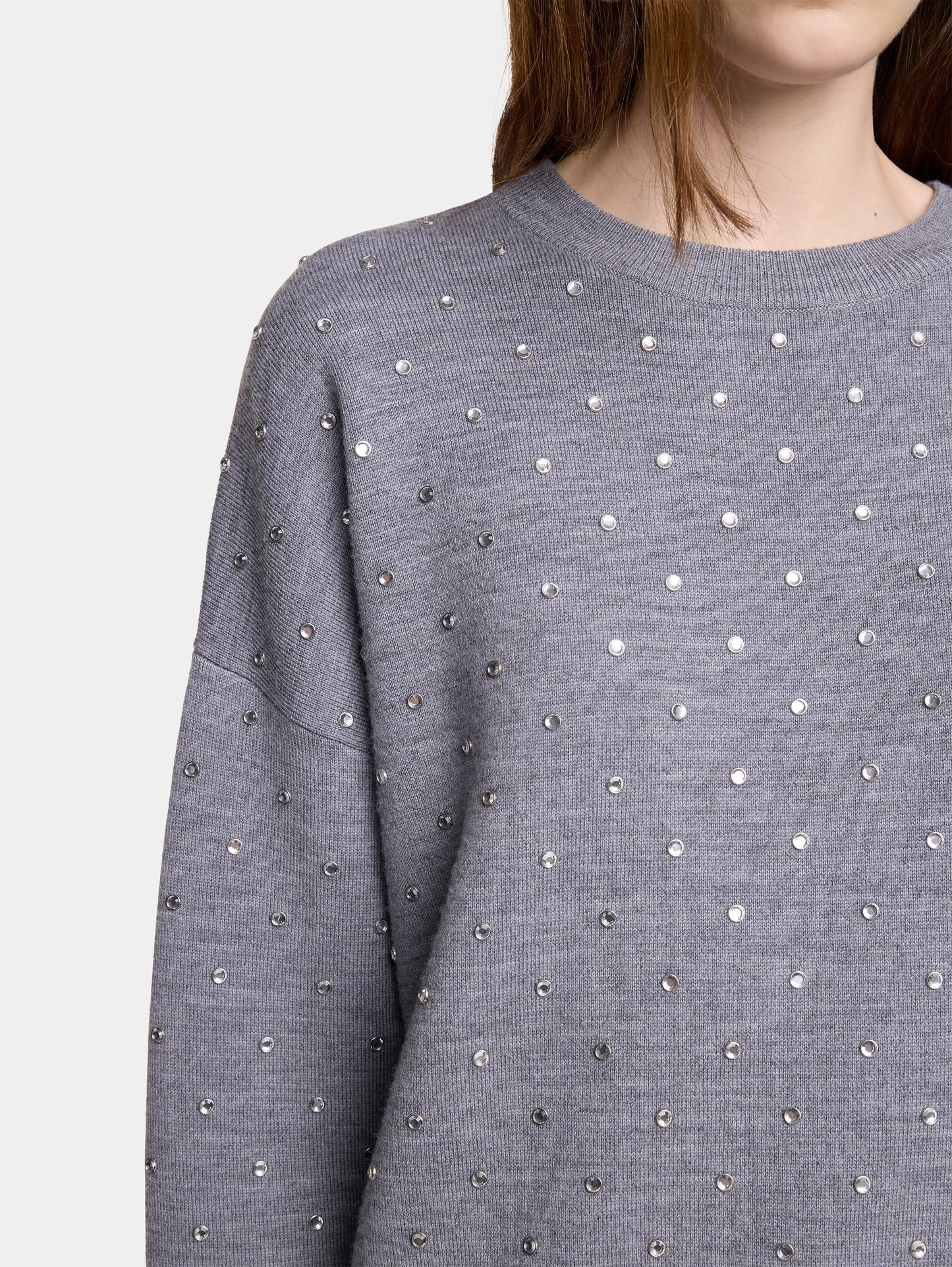 Grey crystal-embellished sweater in wool