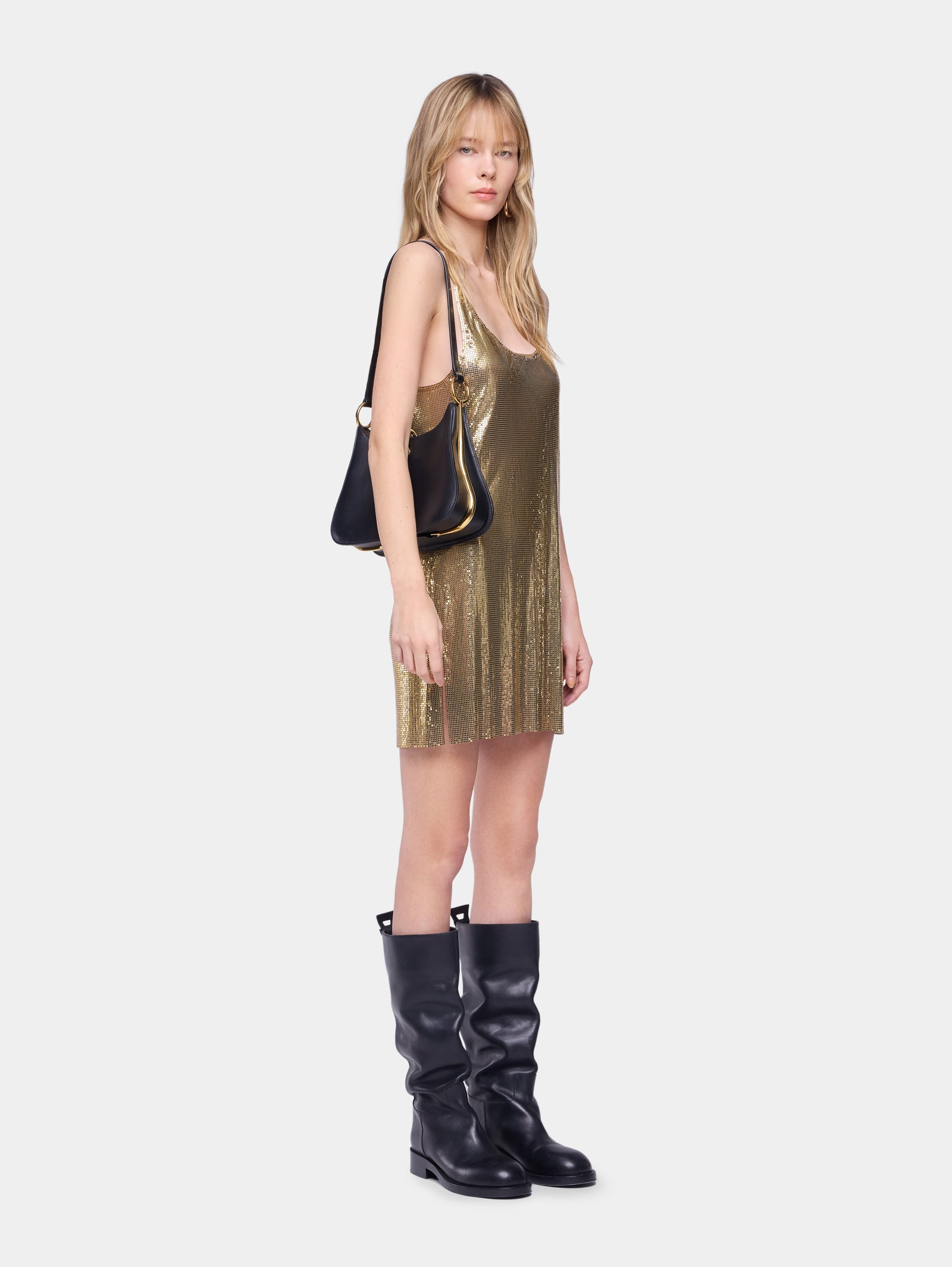 Mini tank top dress in mesh gold position 2 - Image 2