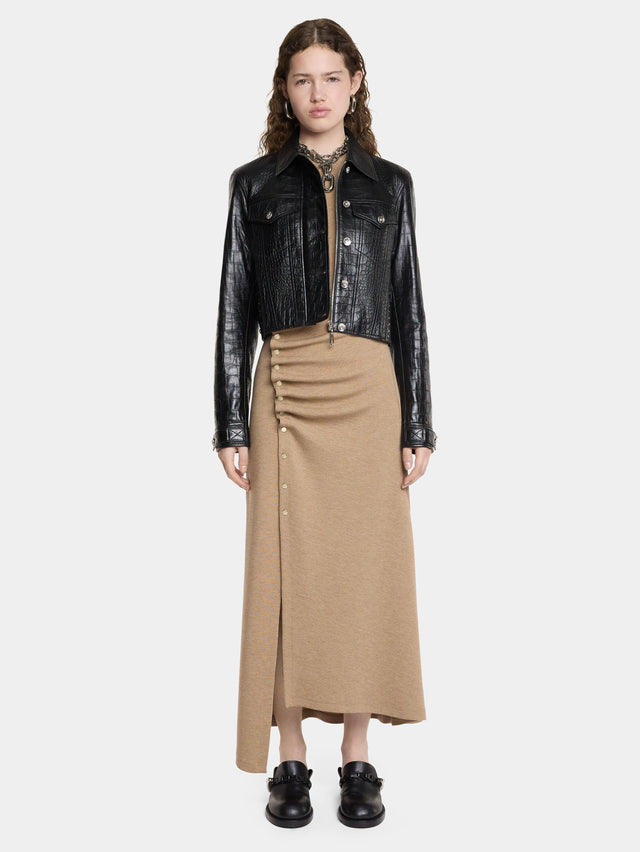 CROPPED JACKET IN CROCO-EMBOSSED LEATHER