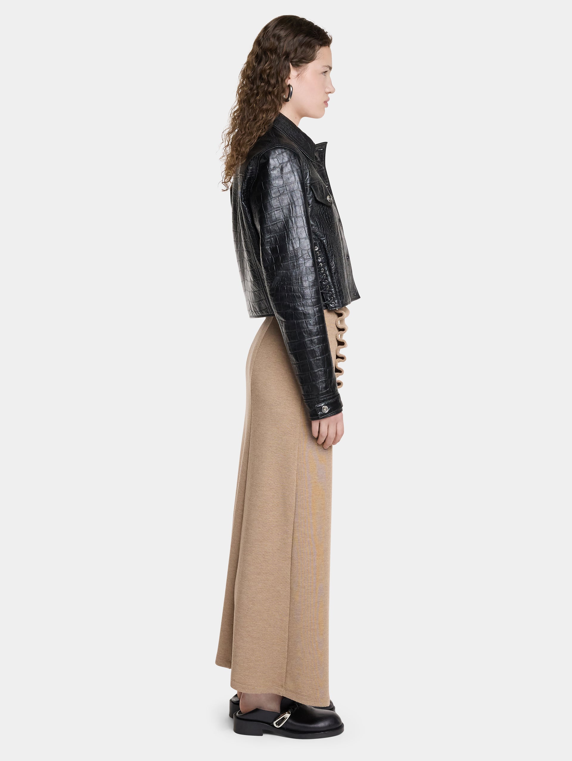 CROPPED JACKET IN CROCO-EMBOSSED LEATHER