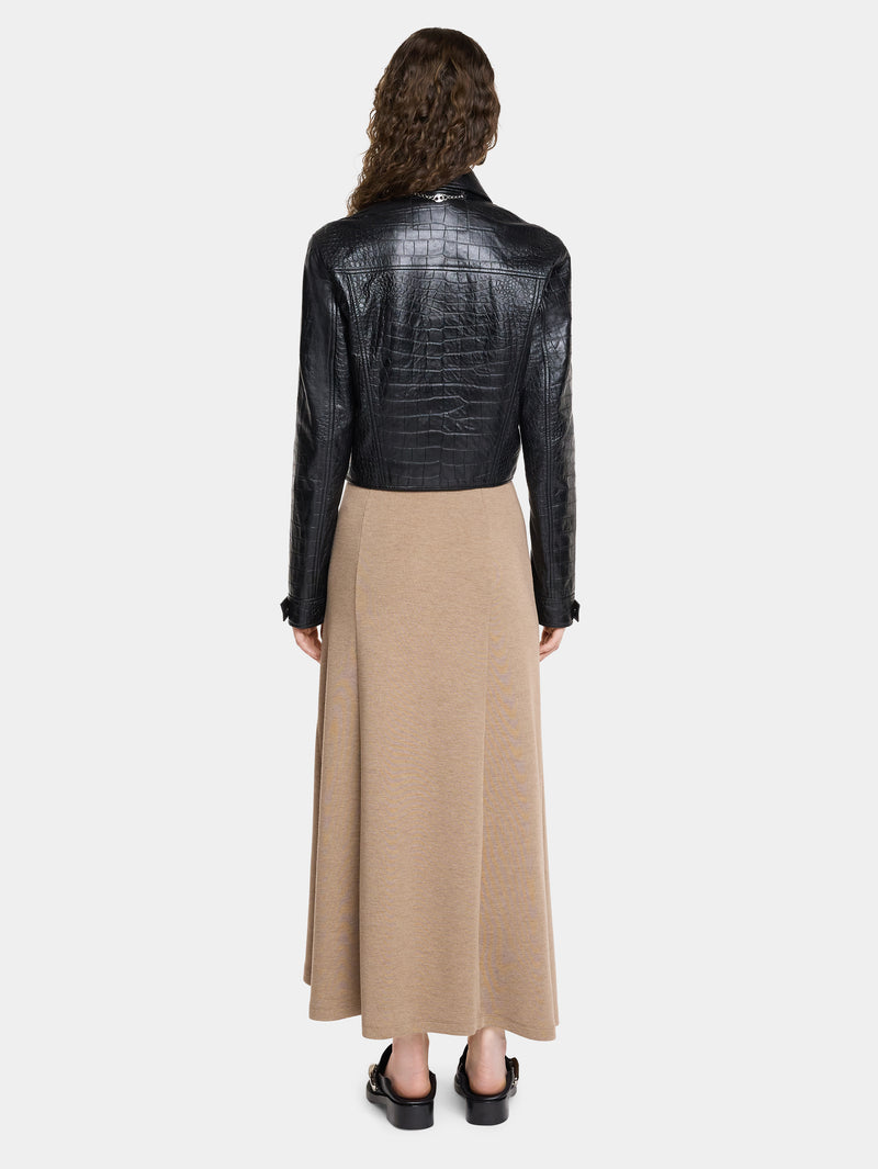 CROPPED JACKET IN CROCO-EMBOSSED LEATHER