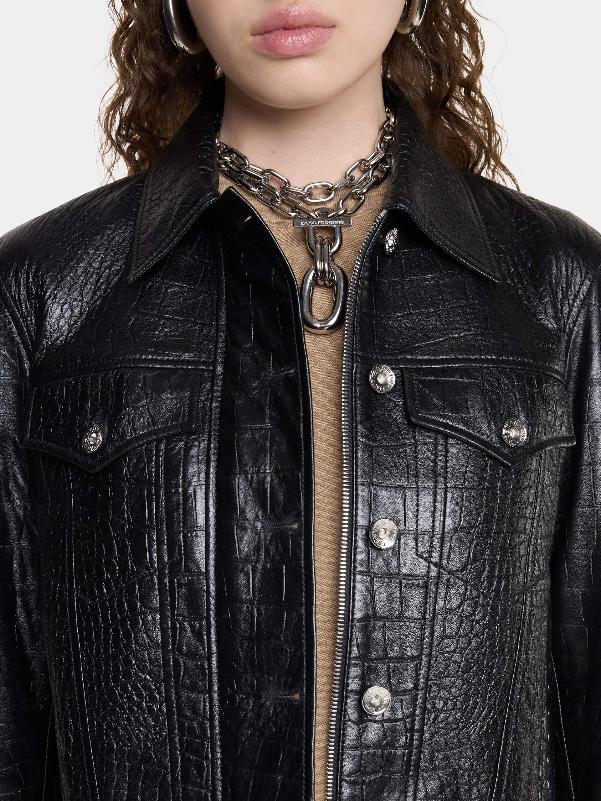 CROPPED JACKET IN CROCO-EMBOSSED LEATHER