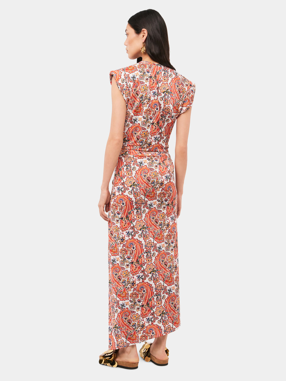 Paisley printed draped dress with signature piercing