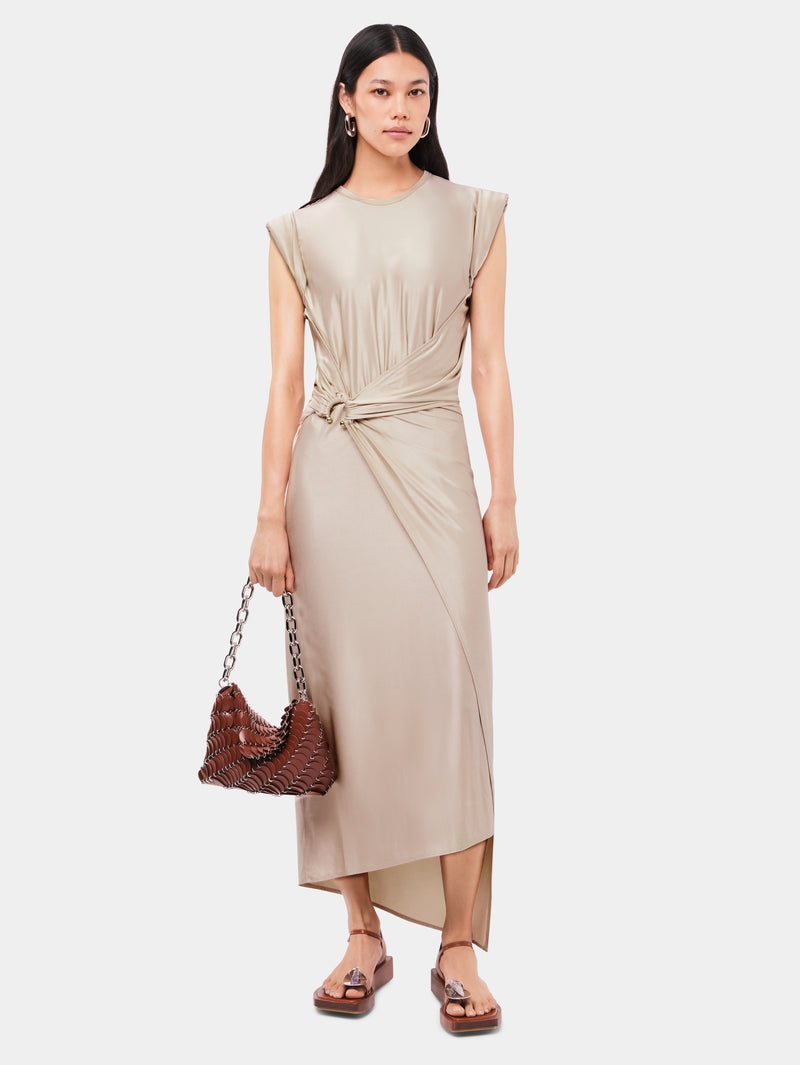 Nude draped dress with signature piercing