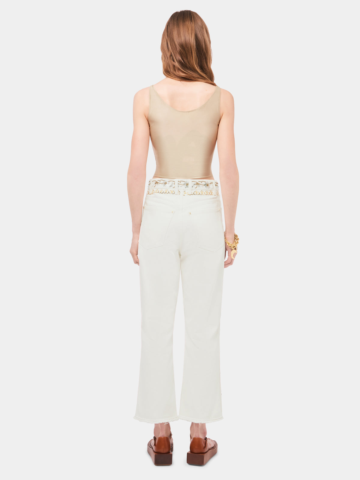 Jean brodé en denim blanc cassé