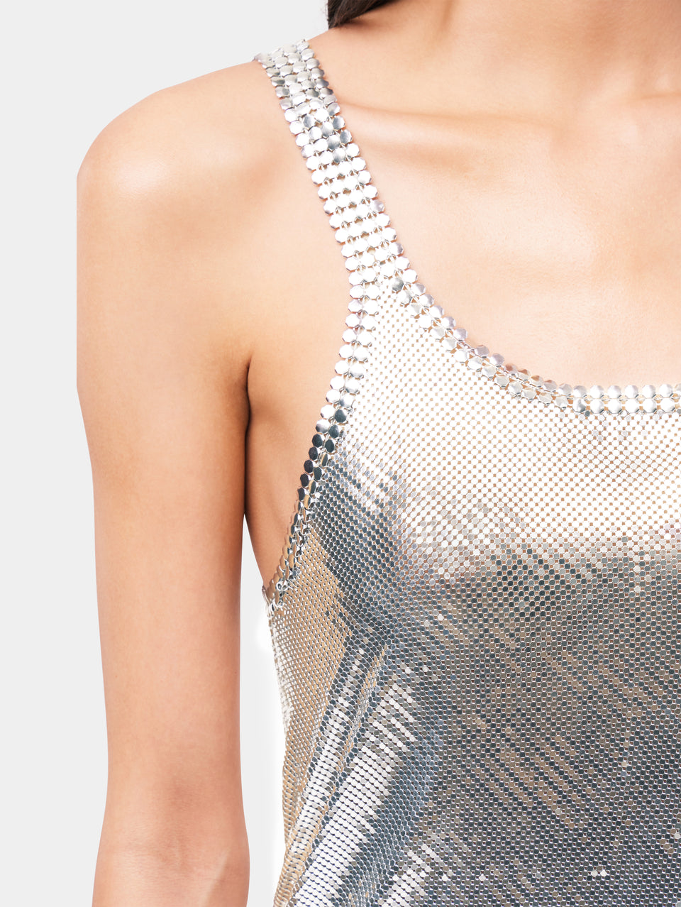 Asymetrical chainmail top with golden metallic fringes